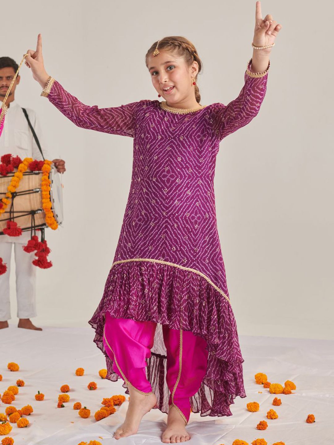 Girls Floral Printed Regular Kurta with Dhoti Pants