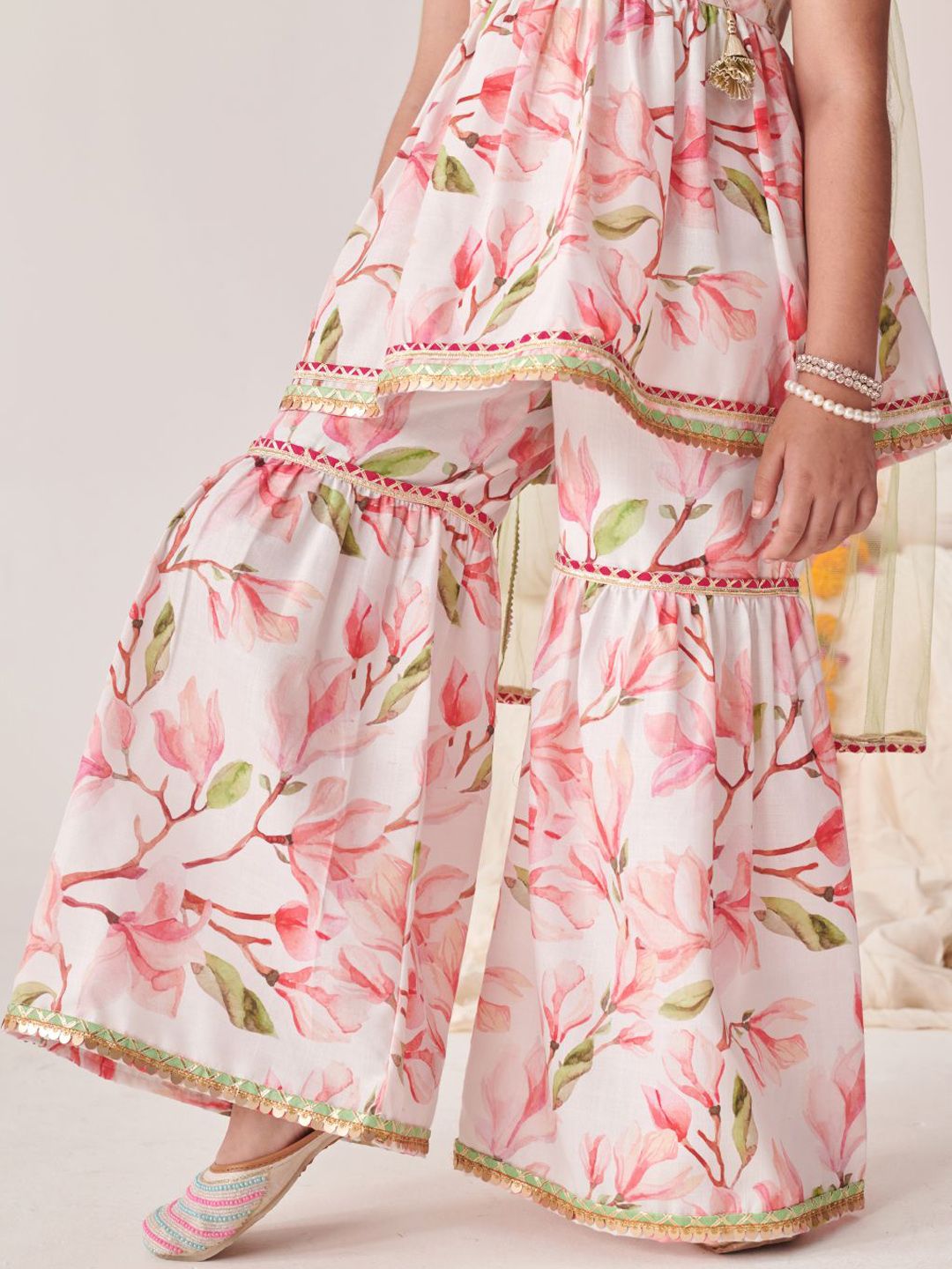 Girls Floral Printed Regular Kurta with Sharara & With Dupatta