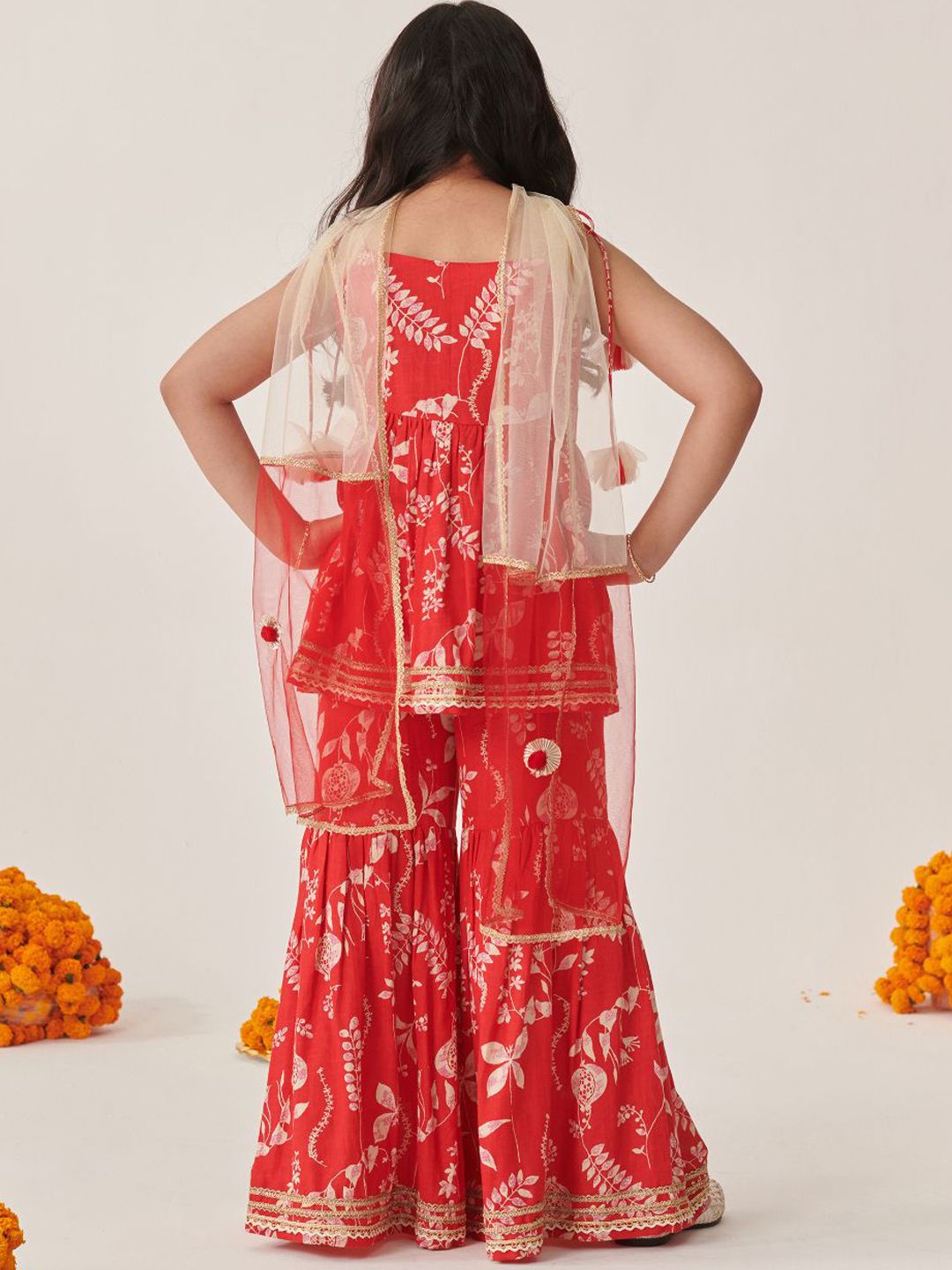 Girls Floral Printed Regular Kurti Sharara With Dupatta