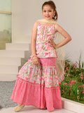 Girls Floral Printed Regular Pure Cotton Kurta with Sharara & Dupatta