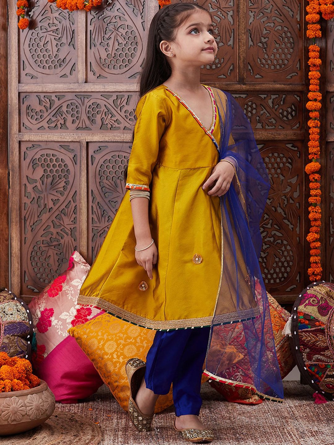 Girls Gotta Patti Angrakha Kurta & Salwar With Dupatta