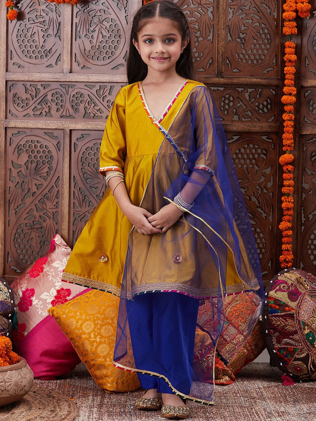 Girls Gotta Patti Angrakha Kurta & Salwar With Dupatta