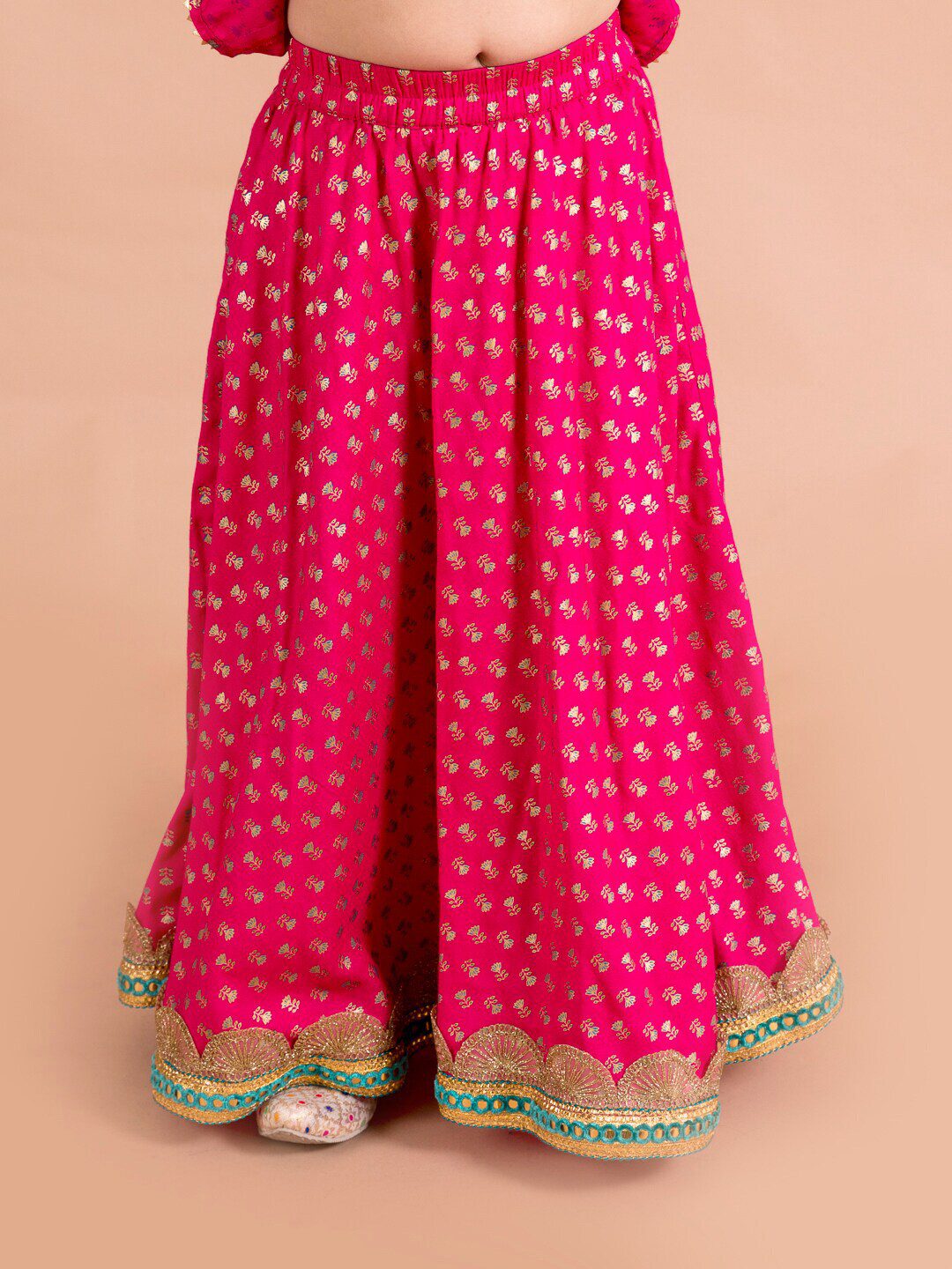 Girls Magenta & Blue Printed Ready to Wear Lehenga & Blouse With Dupatta