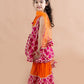 Girls Magenta & Orange Printed Angrakha Cotton Kurta Set