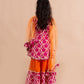 Girls Magenta & Orange Printed Angrakha Cotton Kurta Set