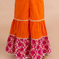 Girls Magenta & Orange Printed Angrakha Cotton Kurta Set