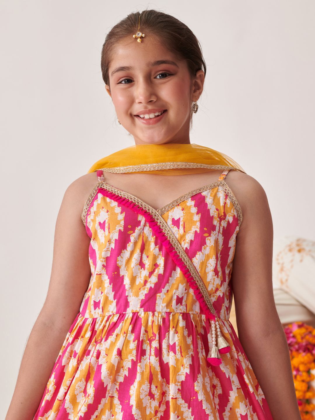Girls Printed Angrakha Gotta Patti Kurti with Sharara & With Dupatta