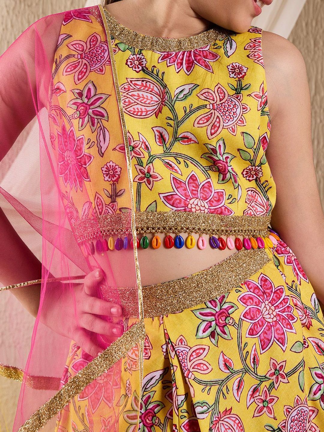 Girls Printed Gotta Patti Cotton Ready to Wear Lehenga & Blouse With Dupatta
