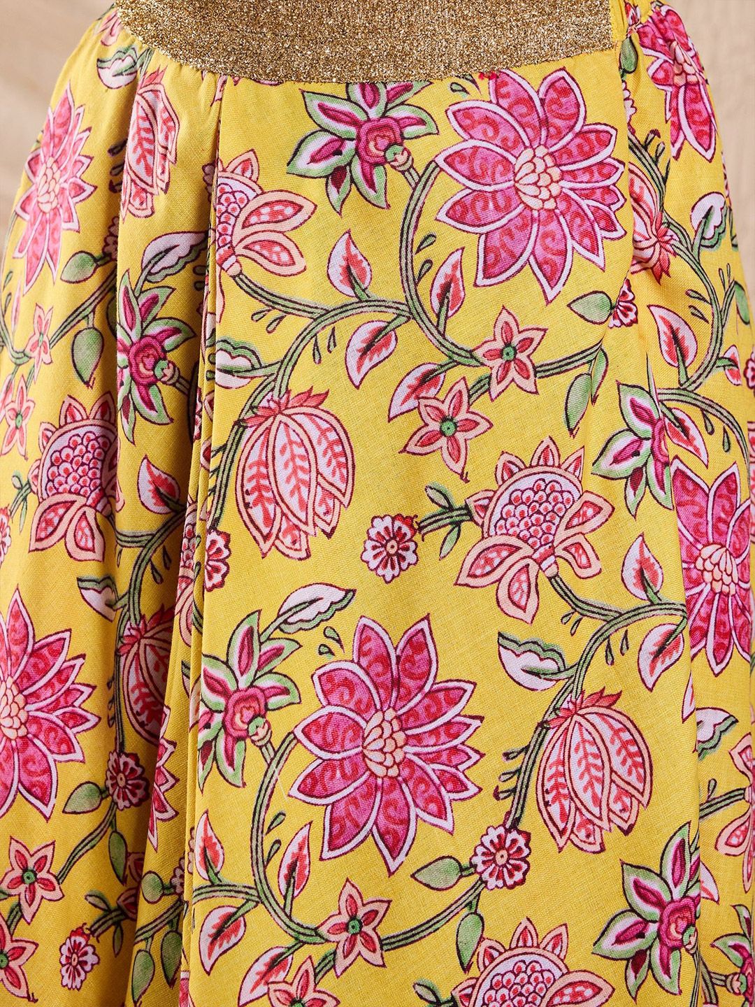 Girls Printed Gotta Patti Cotton Ready to Wear Lehenga & Blouse With Dupatta