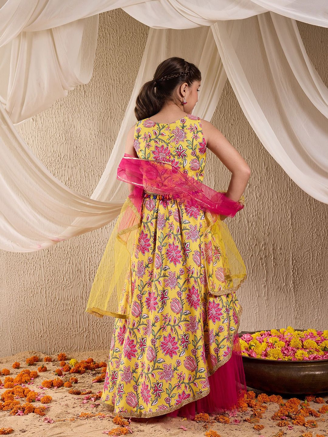 Girls Printed Gotta Patti Cotton Ready to Wear Lehenga & Blouse With Dupatta