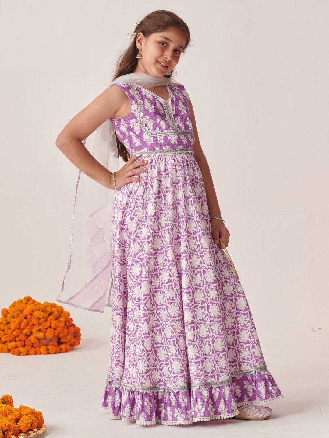 Girls Printed Gotta Patti Ready to Wear Lehenga Choli With Dupatta