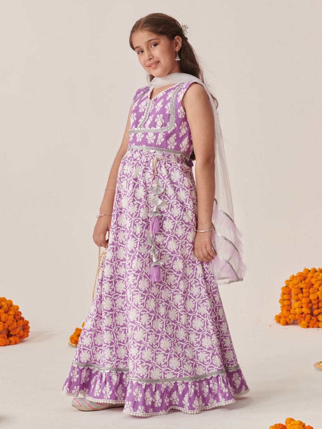Girls Printed Gotta Patti Ready to Wear Lehenga Choli With Dupatta