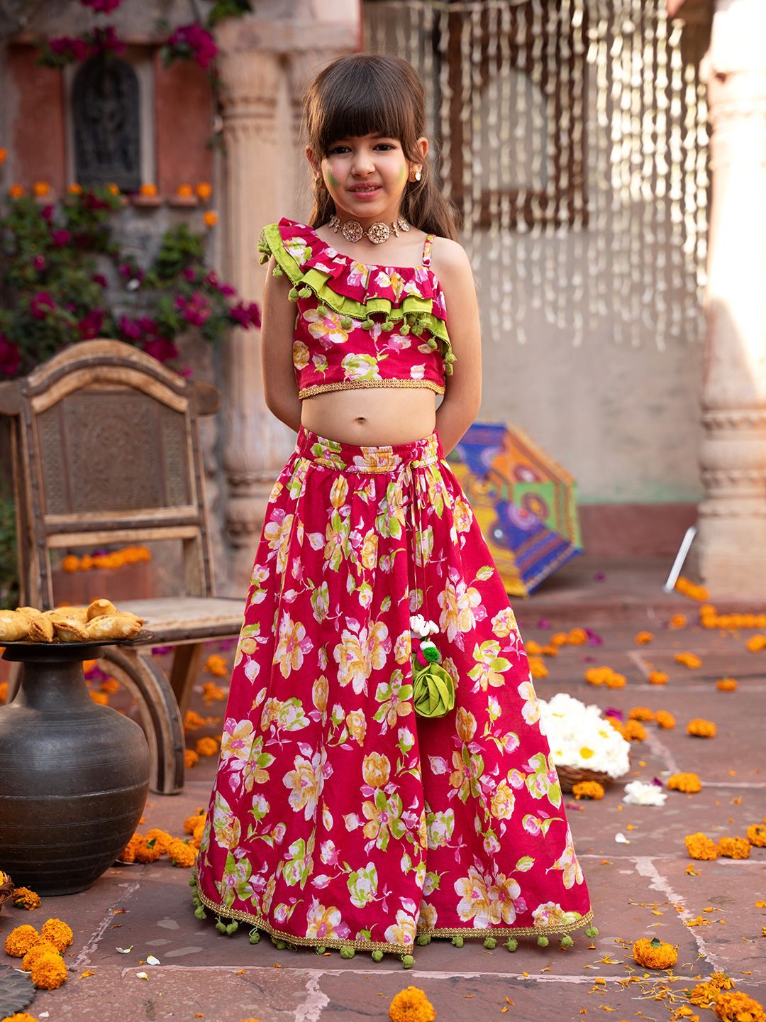 Girls Printed Ready to Wear Lehenga & Blouse With Dupatta