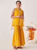 Girls Printed Regular Sequinned Kurta Sharara With Dupatta