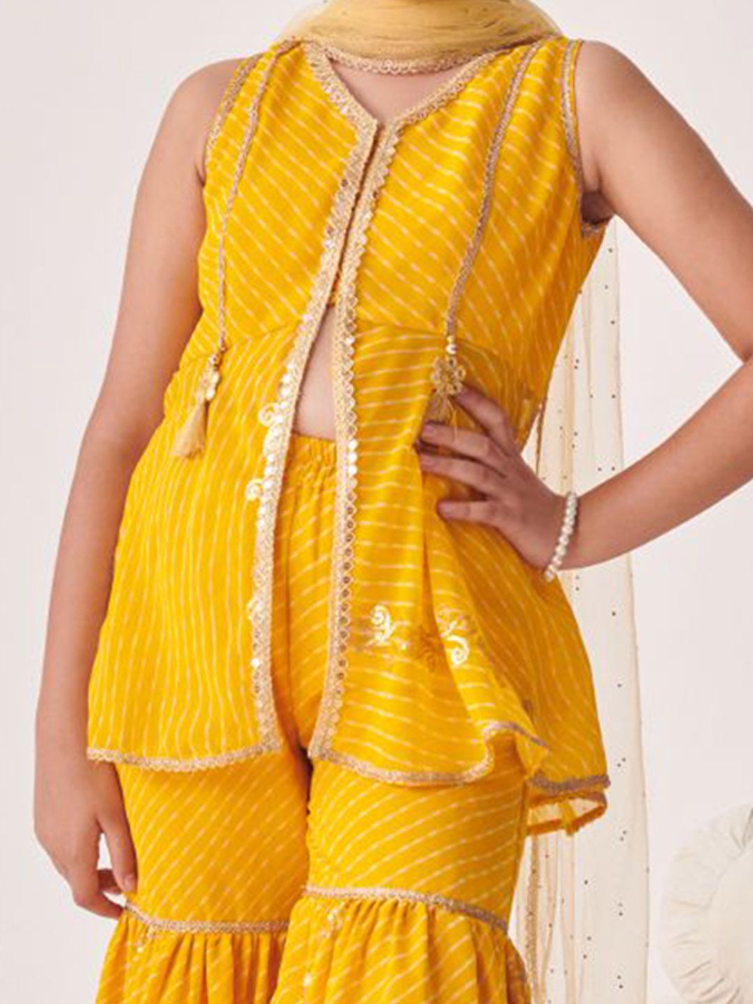Girls Printed Regular Sequinned Kurta Sharara With Dupatta