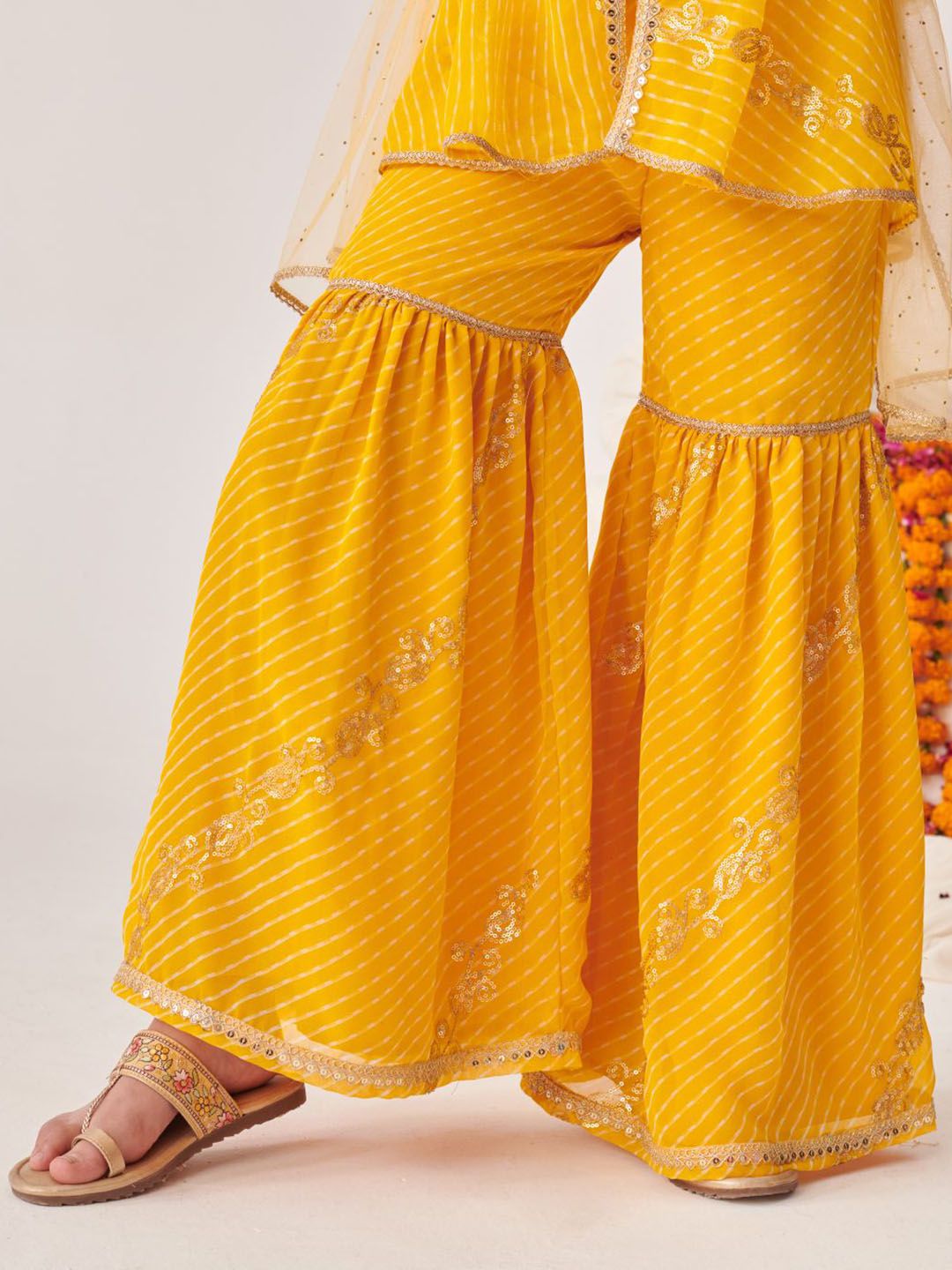 Girls Printed Regular Sequinned Kurta Sharara With Dupatta