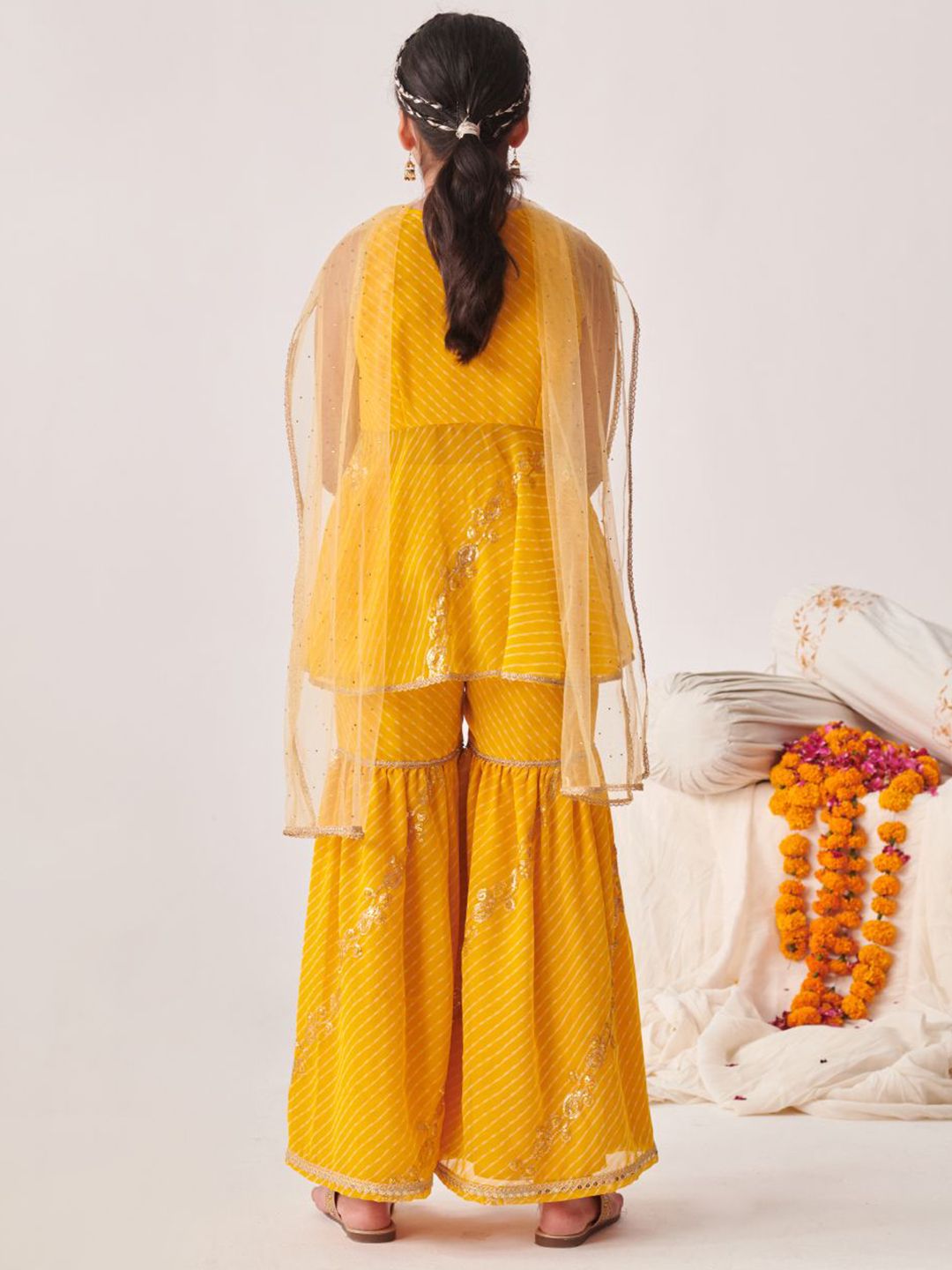 Girls Printed Regular Sequinned Kurta Sharara With Dupatta