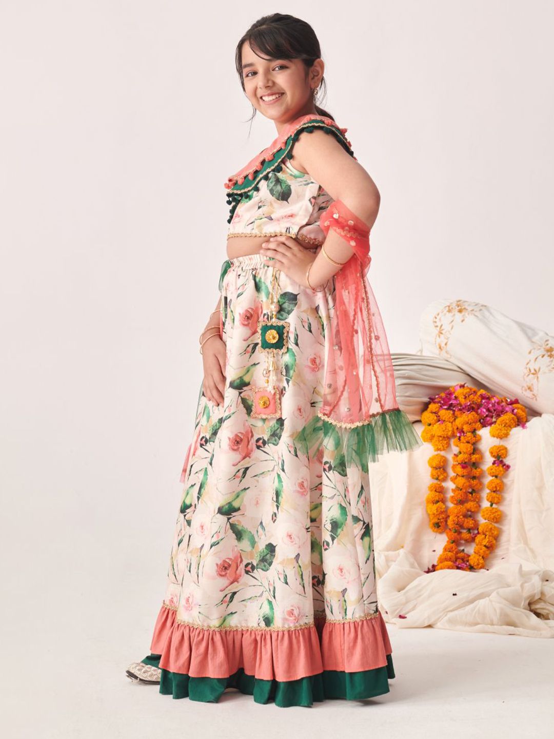 Girls Printed Thread Work Ready to Wear Lehenga Choli With Dupatta