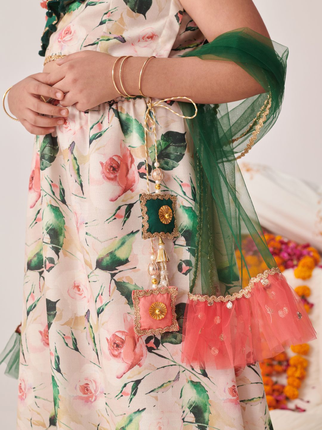 Girls Printed Thread Work Ready to Wear Lehenga Choli With Dupatta