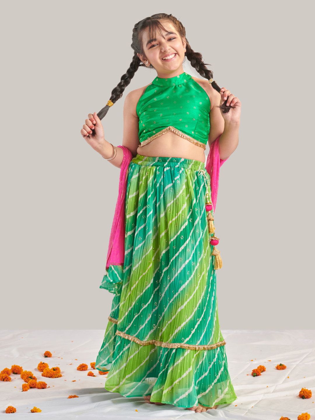 Girls Ready to Wear Shirt Collar Printed Lehenga & Blouse With Dupatta