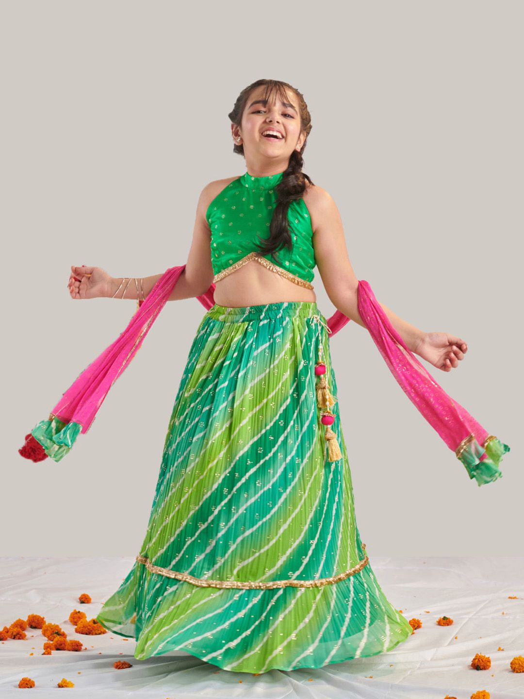 Girls Ready to Wear Shirt Collar Printed Lehenga & Blouse With Dupatta