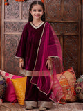 Girls Regular Gotta Patti Velvet Kurta with Salwar & With Dupatta