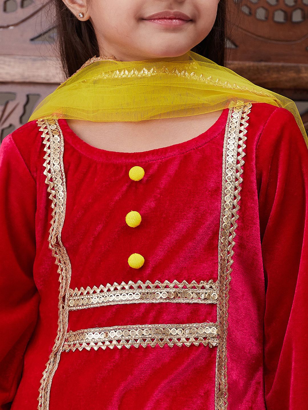 Girls Regular Gotta Patti Velvet Kurta with Salwar & With Dupatta
