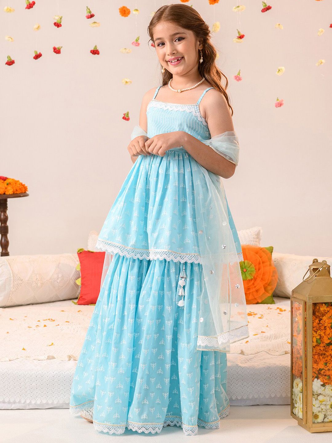 Girls Regular Pure Cotton Kurti & Sharara With Dupatta