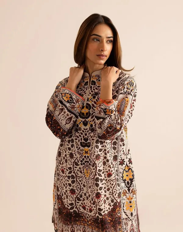 Beige Vintage Ornate Printed Co-Ord Set