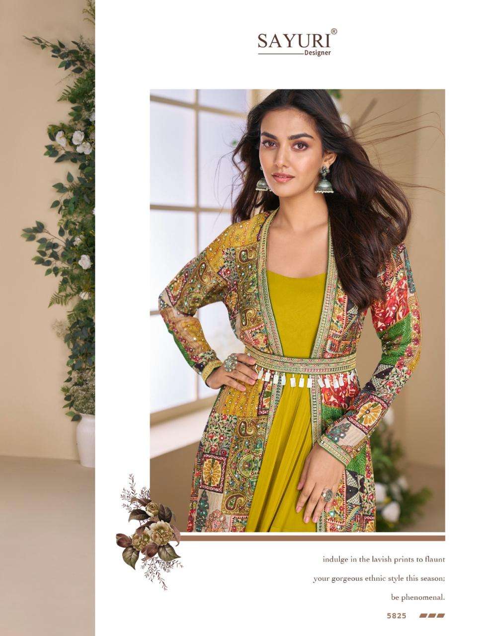 Mustard Yellow Ethnic Printed Jacket Style Anarkali Dress for Women