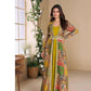 Mustard Yellow Ethnic Printed Jacket Style Anarkali Dress for Women