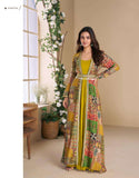 Mustard Yellow Ethnic Printed Jacket Style Anarkali Dress for Women