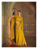 Mustard Yellow Embroidered Crop Top Lehenga Set with Designer Sleeves
