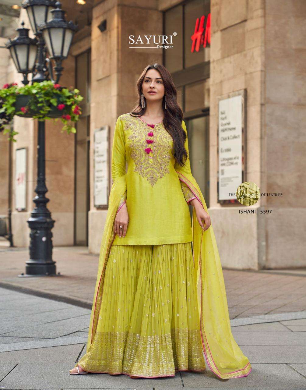 Lime Yellow Embroidered Kurta Sharara Set with Flowing Dupatta
