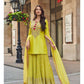 Lime Yellow Embroidered Kurta Sharara Set with Flowing Dupatta
