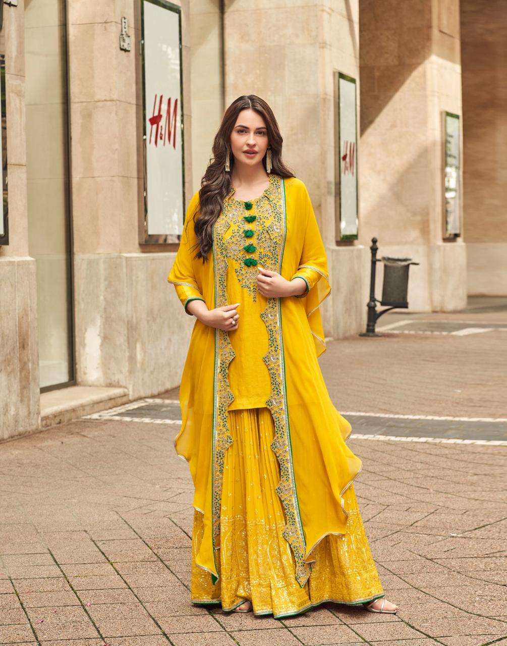 Mustard Yellow Embroidered Kurta Sharara Set with Stylish Dupatta