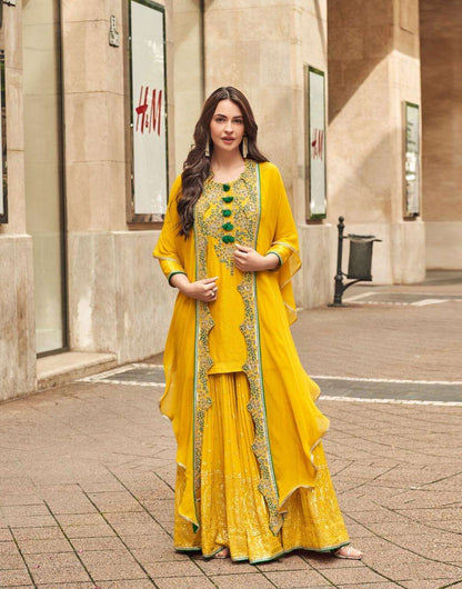Mustard Yellow Embroidered Kurta Sharara Set with Stylish Dupatta