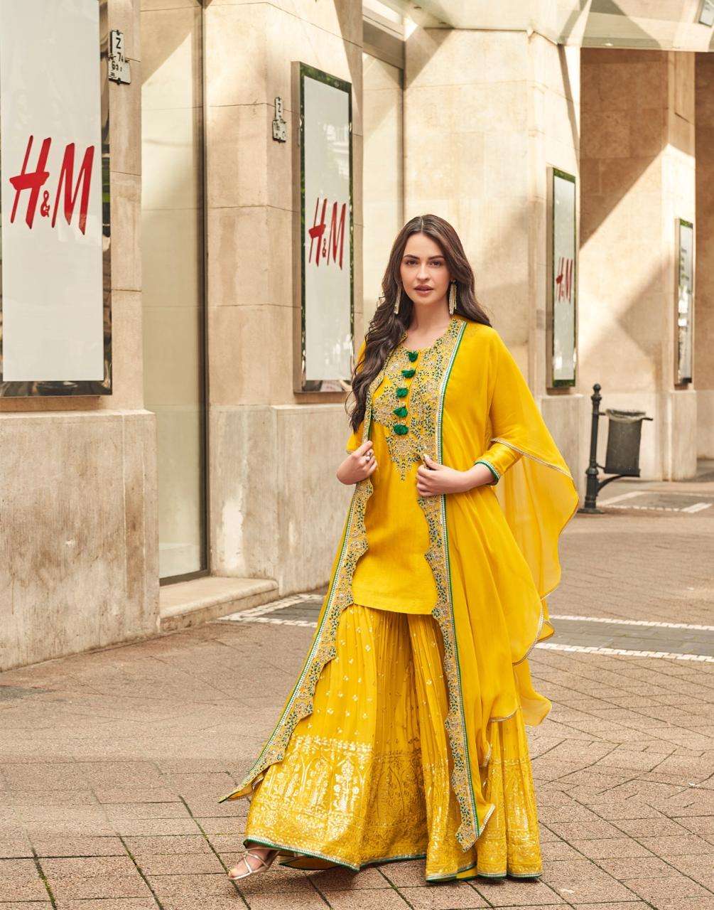 Mustard Yellow Embroidered Kurta Sharara Set with Stylish Dupatta