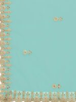 Amrutam Fab Turquoise Blue & Pink Embroidered Thread Work Ready to Wear Lehenga & Unstitched Blouse With - Image 4