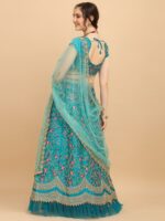 Amrutam Fab Turquoise Blue & Pink Embroidered Thread Work Ready to Wear Lehenga & Unstitched Blouse With - Image 6