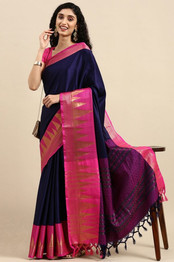 Anouk Navy Blue Woven Design Pure Silk Kanjeevaram Saree
