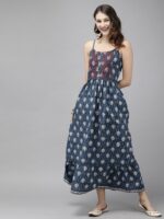 Anouk Women Blue Printed Fit and Flare Dress - Image 3