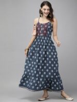 Anouk Women Blue Printed Fit and Flare Dress - Image 5