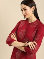 Anouk Women Maroon & Gold-Toned Floral Embellished Kurta