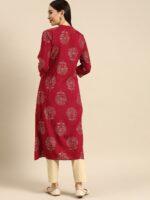 Anouk Women Maroon & Gold-Toned Floral Embellished Kurta - Image 5