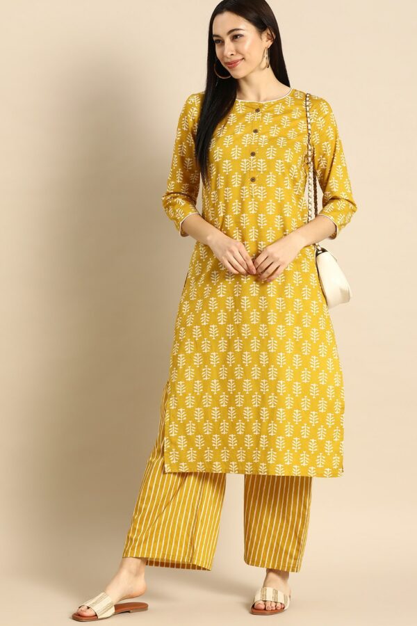 Anouk Women Yellow & White Printed Kurta with Palazzos