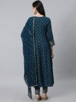 Anubhutee Women Navy Blue Ethnic Motifs Embroidered Thread Work Kurta with Trousers & With Dupatta - Image 5