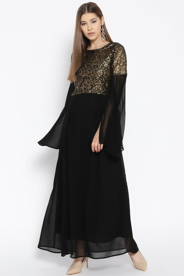 Cottinfab Black Sequinned Maxi Dress
