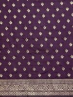 Inddus Purple & Golden Silk Blend Woven Design Banarasi Saree - Image 5