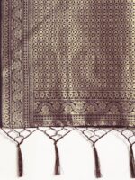 Inddus Purple & Golden Silk Blend Woven Design Banarasi Saree - Image 6
